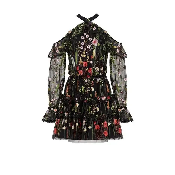 Alexis Adeline Floral Embroidered Dress Black Sz Small Whimsical - Picture 3 of 11